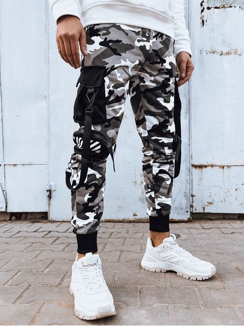 Army bele jogger hlače z okrasnimi elementi