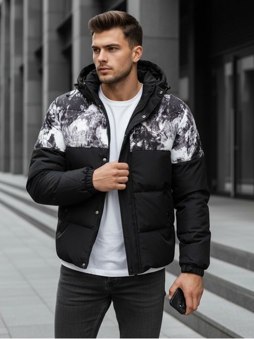 Originalna črna zimska jakna s potiskom