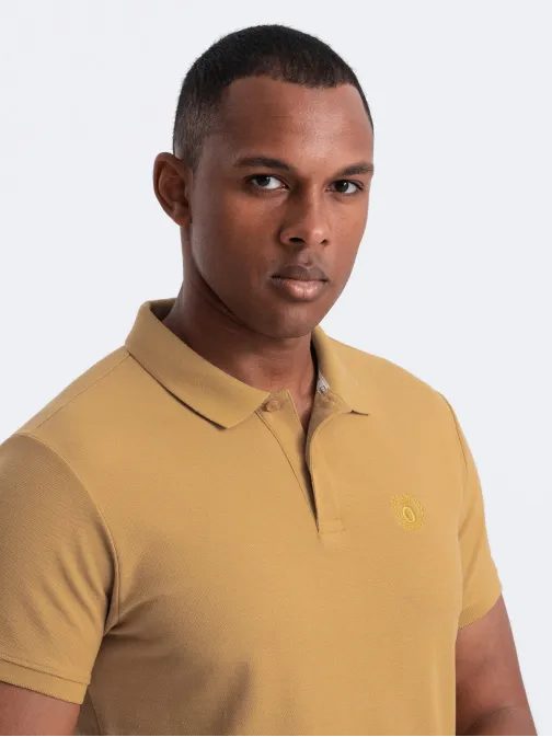 Bombažna enobarvna polo majica za moške gorčična v8 om-pobs-0100
