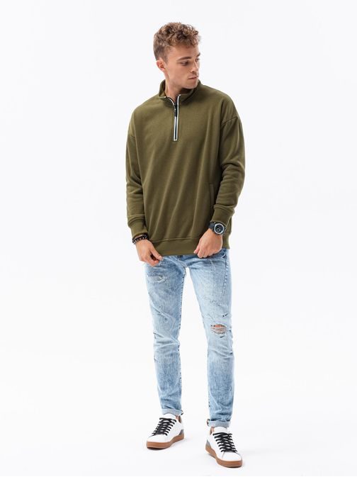 Olivno zelen pulover s stoječim ovratnikom V1 B1353