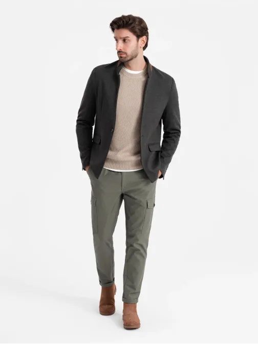 Brezčasen črn blazer s stoječim ovratnikom V5 BLZB-0131