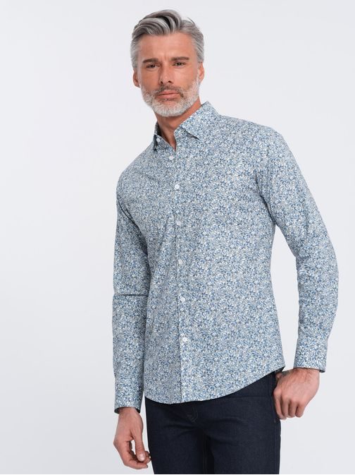 Svetlo modra srajca s cvetličnim vzorcem V1 SHPS-0163