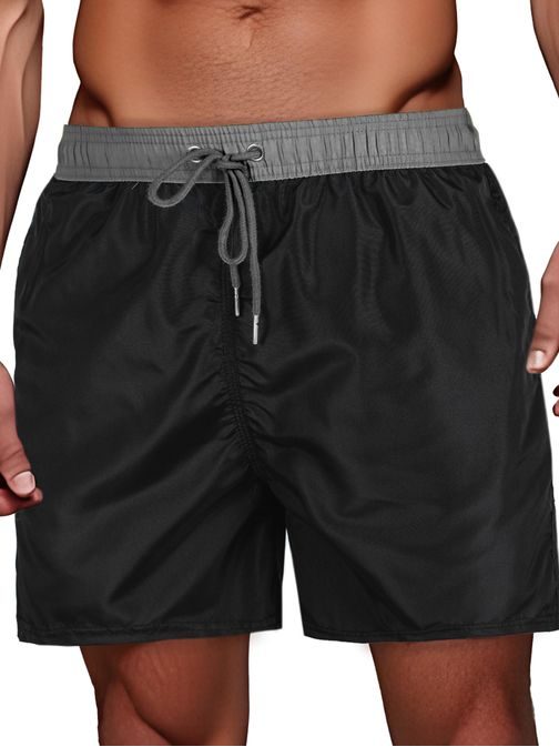 Modne črne moške kopalke s sivim pasom