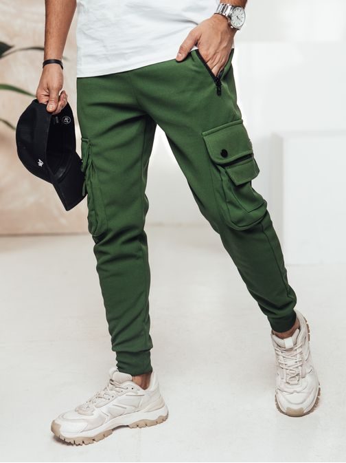 Zelene hlače z žepi za moške
