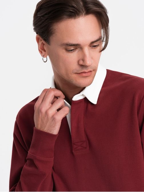 Eleganten bordo pulover s polo ovratnikom V3 SSNZ-0132