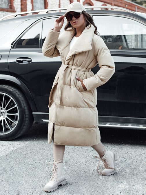 Ženski prešit dolg bež plašč Favi