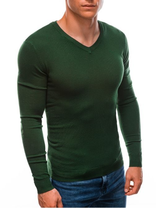 Moški pulover z V-izrezom v zeleni barvi E206