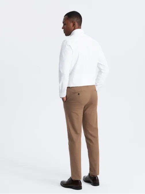 Chinos rjave hlače klasičnega kroja z nežno strukturo V2 PACP-0190