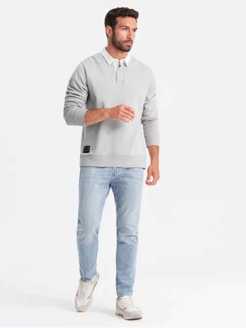 Eleganten pepelnat pulover s polo ovratnikom V7 SSNZ-0132