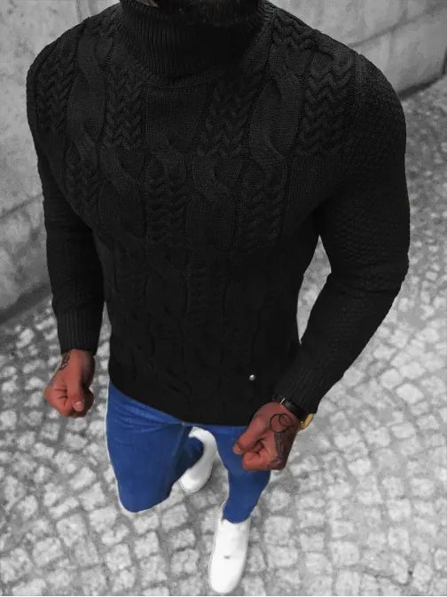Vzorčast črn pulover z ovratnikom NB/MM6012/4