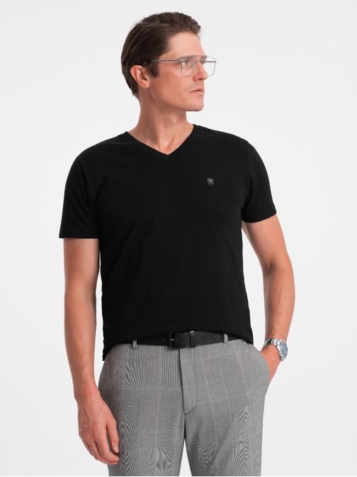 Trendovska moška črna majica z V-izrezom V3 TSCT-0106