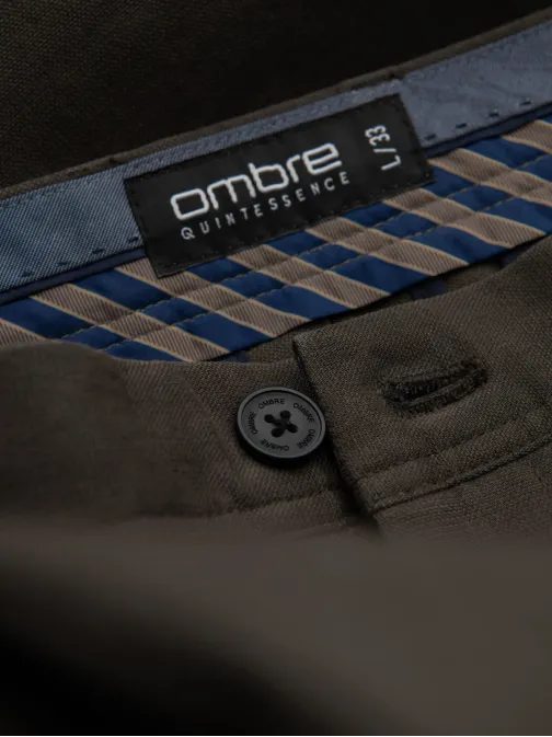 Moške kaki klasične chinos hlače z nežno teksturo V2 PACP-0188