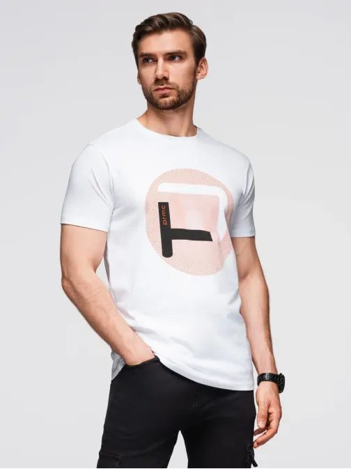 Bela moška majica s trendovskim potiskom V1 TSPT-0245