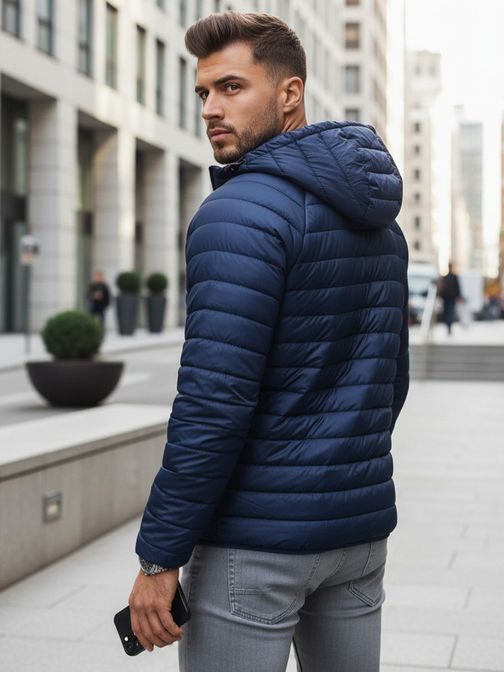 Prešita mornarsko modra prehodna jakna s kapuco