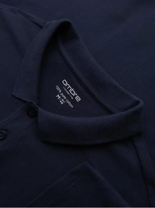 Temno modra polo majica z dolgimi rokavi V3 POBL-0162