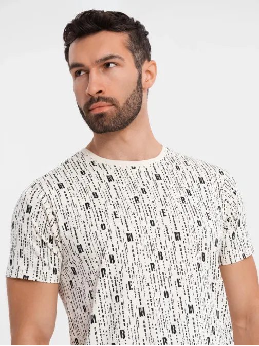 Krem bombažna majica s črkami V1 TSFP-0225