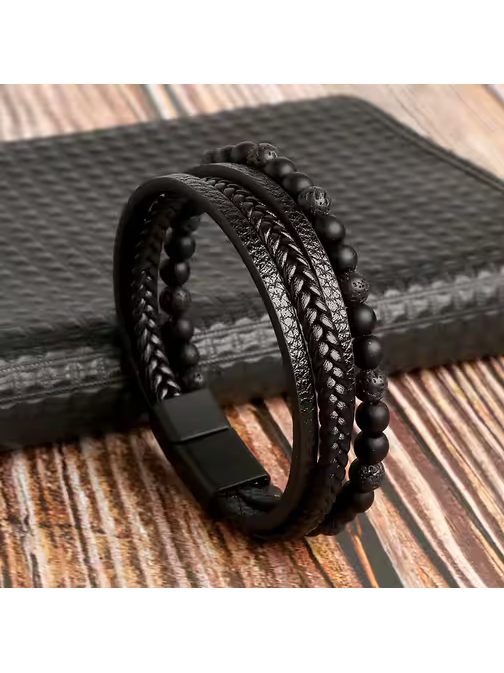 Trendovska črna moška zapestnica SL-261