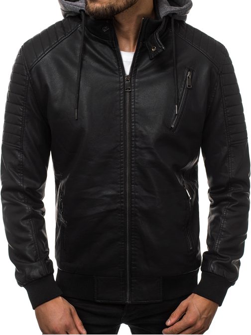 Modna črna jakna iz umetnega usnja RF/HK03Z