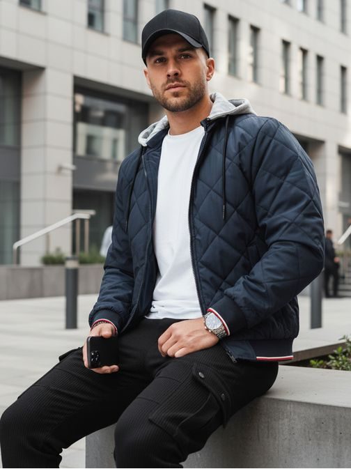 Moderna prešita modra bomber jakna