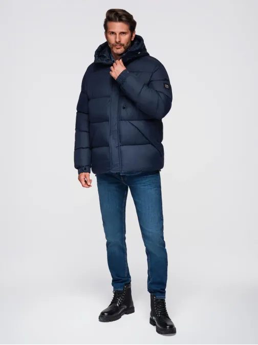 Moška temno modra prešita jakna s kapuco V2 JAHP-0238