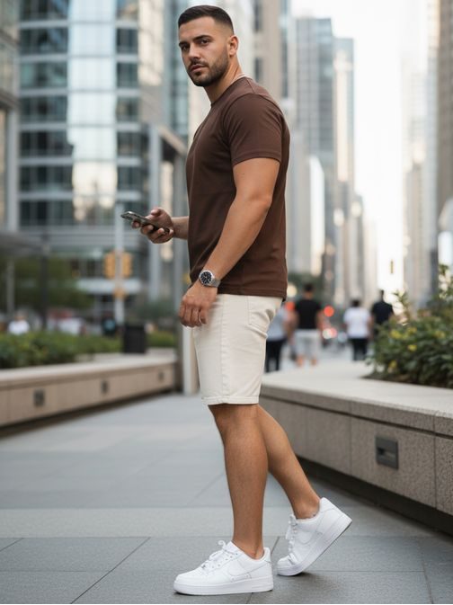 Bombažna rjava majica s kratkimi rokavi