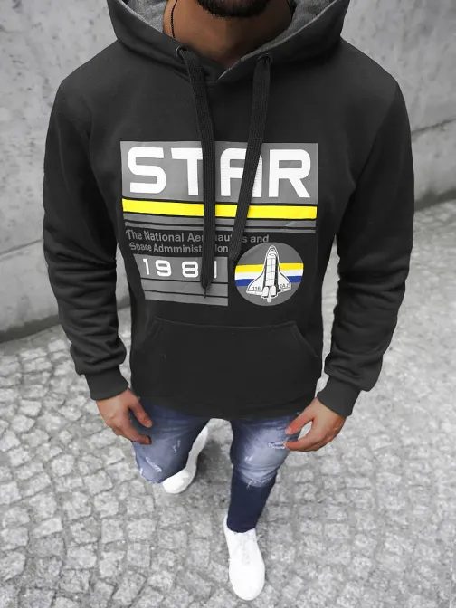 Črn trendovski pulover s potiskom Star JS/Y10055