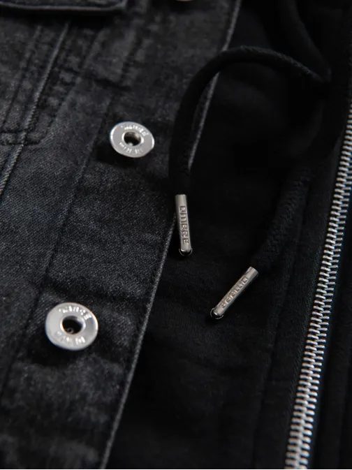 Črna jakna iz džinsa s črnimi pletenimi rokavi V3 JADJ-0220