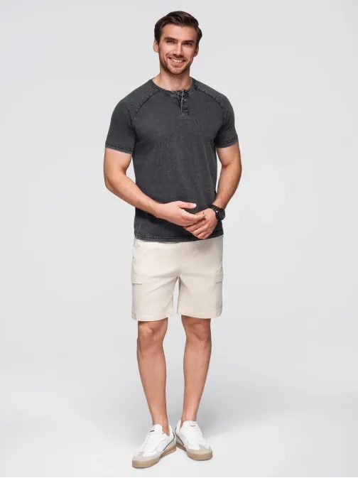 Črna majica s spranim vzorcem na gumbih V1 TSWT-0150