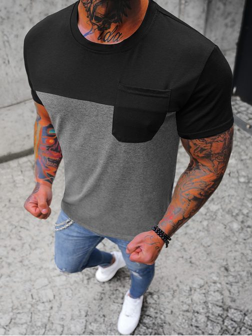 Črno-grafitna trendovska majica z žepom JS/8T91/5Z