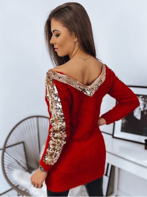 Neobičajen ženski pulover Layla v rdeči barvi