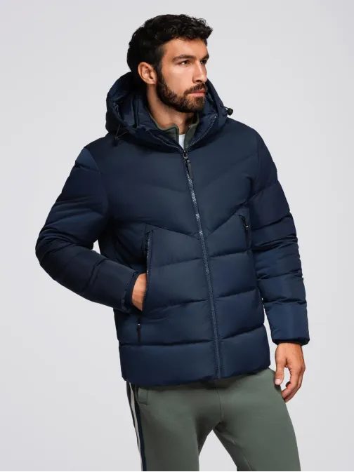 Moška modra prešita jakna s kapuco V4 JAHP-0304