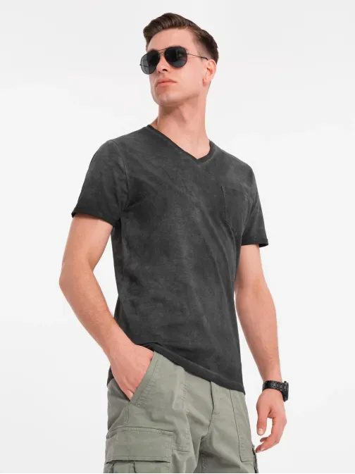 Črna moška majica s spranim vzorcem V6 TSWT-0242