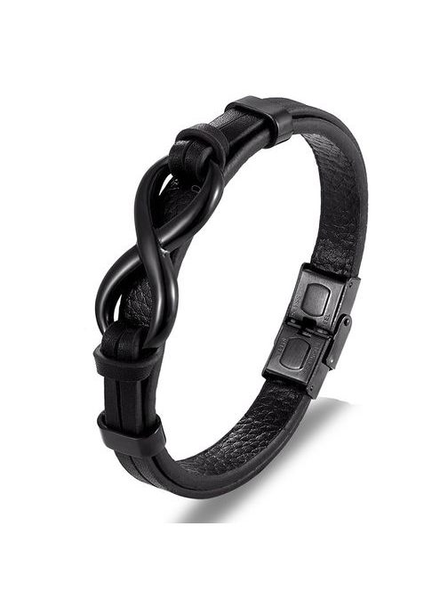 Črna usnjena zapestnica Infinity