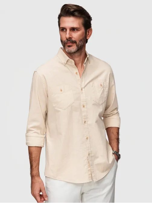 Krem platnena srajca z žepom na prsih V7 SHCS-0134