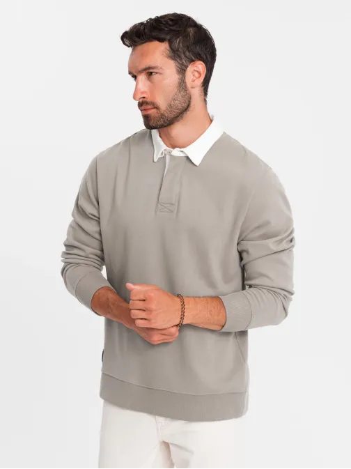 Eleganten bež pulover s polo ovratnikom V2 SSNZ-0132