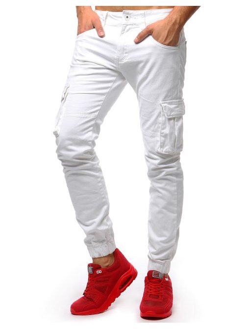 Bele moške jogger hlače z globokimi žepi