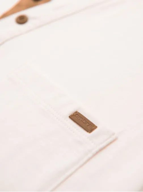 Bombažna bela moška majica z gumbi V1 TSCT-0206