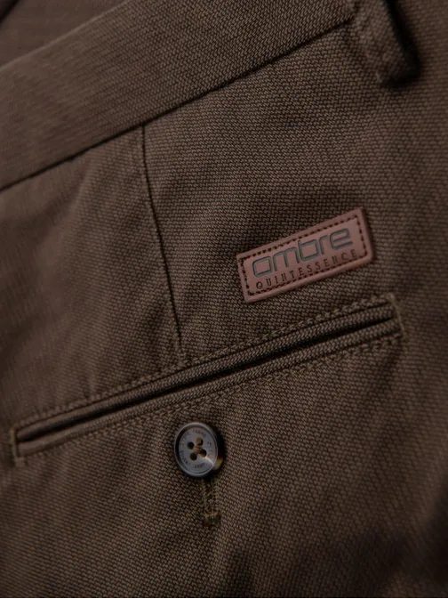 Rjave hlače chinos z drobno teksturo V3 PACP-0184