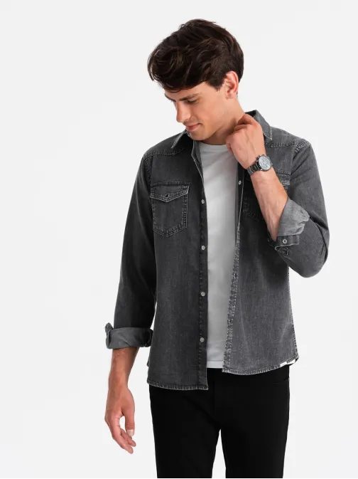 Jeans črna moška srajca V3 SHDS-0115