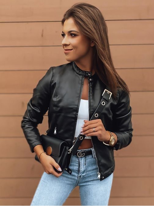 Ženska trendovska črna jakna iz umetnega usnja Steni