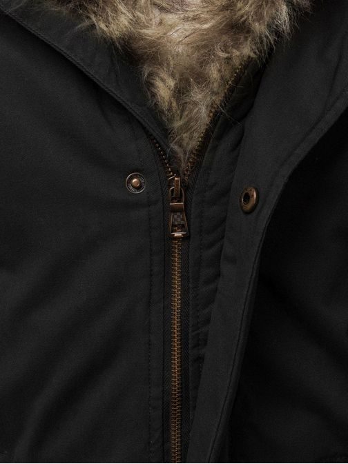 Trendovska črna jakna s kožuhom OZONEE O/33192