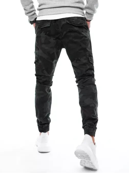 Črne stilske maskirne hlače z žepi