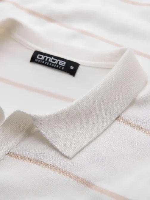 Moška bež črtasta polo majica V4 POSS-0145