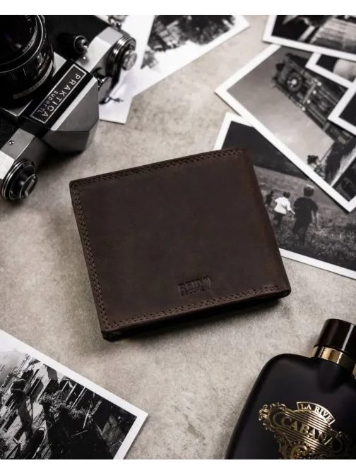 Modni komplet iz temno rjavega usnja - denarnica in obesek za ključe