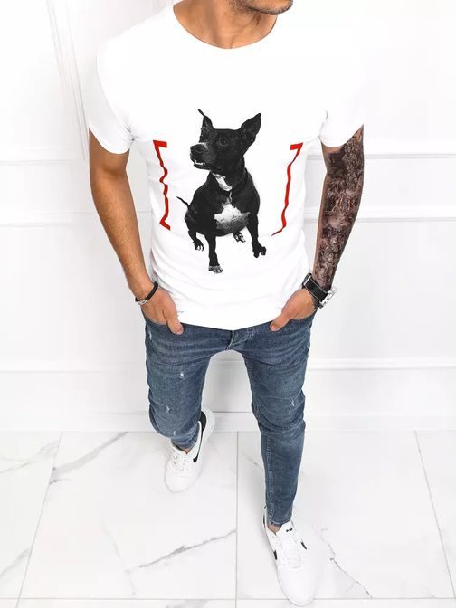 Bela bombažna majica z modernim potiskom Dog