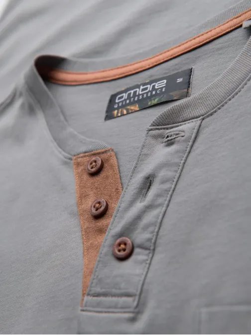 Bombažna siva moška majica z gumbi V3 TSCT-0206