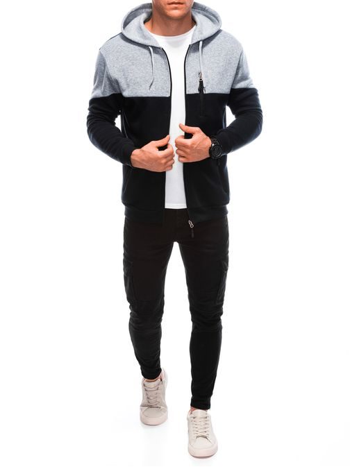 Edinstven dvobarvni pulover s kapuco granat/siv B1612