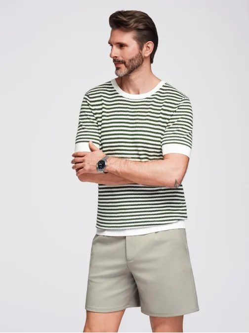 Majica V3 TSCT-0255 z mornarsko olivno in belo barvo