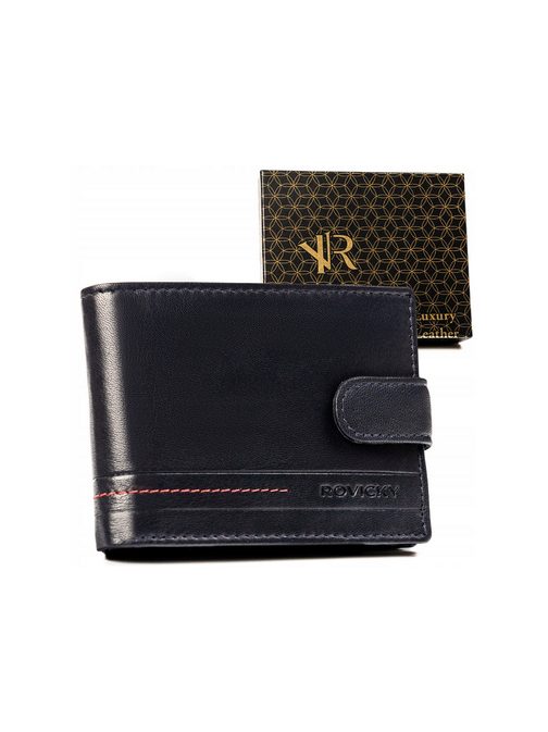 Trendovska temno modra usnjena denarnica za moške