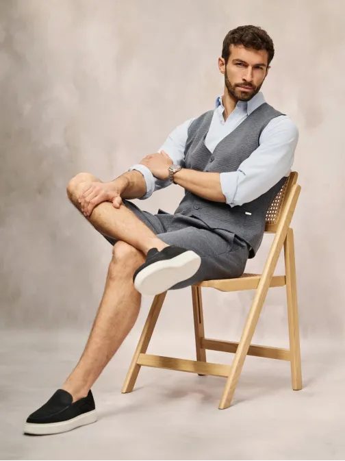 Temno moder eleganten komplet (telovnik + kratke hlače) V1 Z112